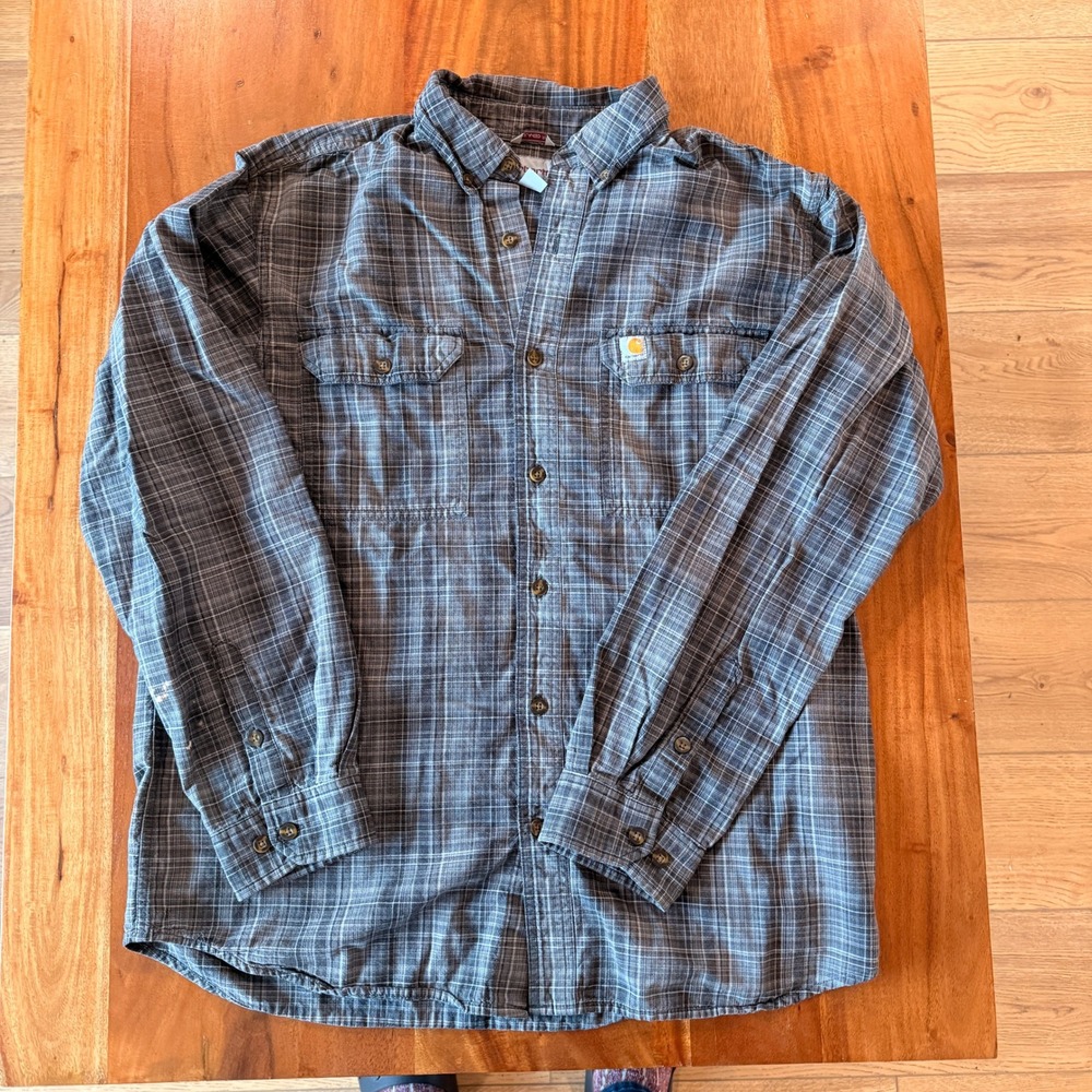 Carhartt Men's Black/Gray Long Sleeve Button‎ Up Shirt Size L